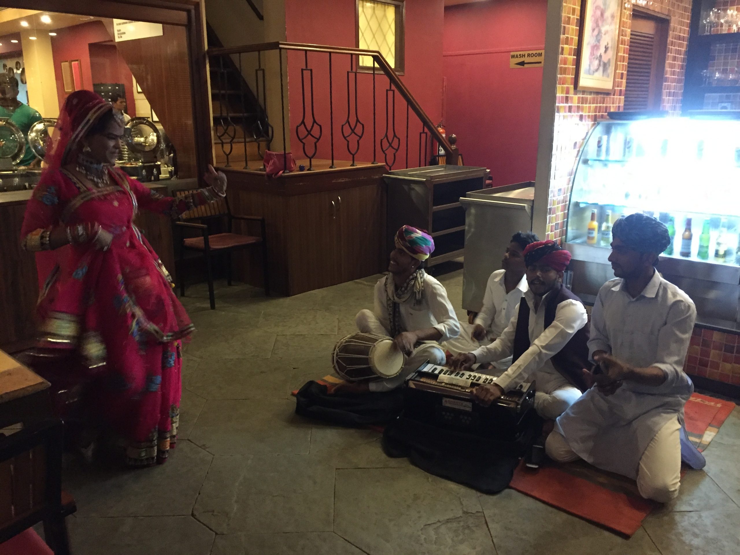 Some traditional North India performers in a restaurant